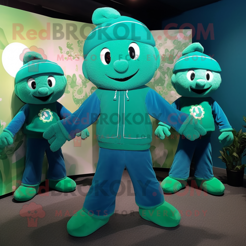 Teal Bunch of shamrocks mascot costume character dressed with Long Sleeve Tee and Beanies