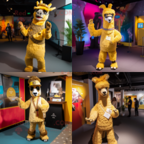 Gold Llama mascot costume character dressed with Trousers and Headbands
