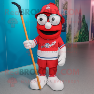Röd ishockeyklubba maskot...