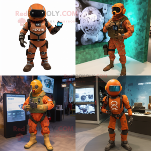 Rust marine recon mascot costume character dressed with Leggings and Smartwatches