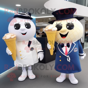 Navy ice cream cone mascot costume character dressed with A-Line Dress and Briefcases