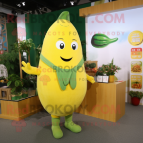 Lemon Yellow Zucchini mascot costume character dressed with Cardigan and Brooches