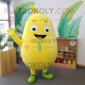 Lemon Yellow Zucchini mascot costume character dressed with Cardigan and Brooches