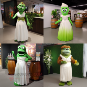 Rust green beer mascot costume character dressed with Wedding Dress and Earrings