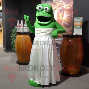 Rust green beer mascot costume character dressed with Wedding Dress and Earrings