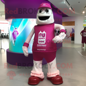 Magenta Bottle of milk mascot costume character dressed with Shorts and Bracelet watches