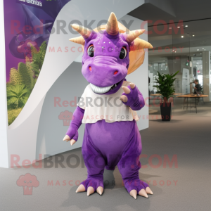 Purple Triceratops mascot costume character dressed with Maxi Skirt and Beanies