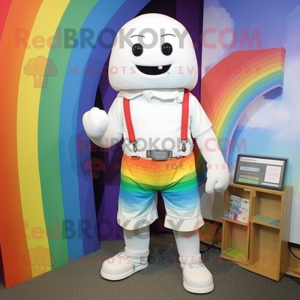 White Rainbow mascot costume character dressed with Bermuda Shorts and Belts