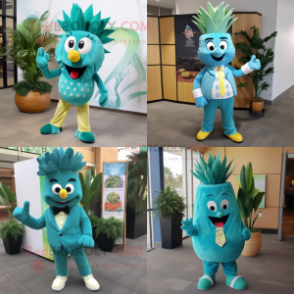 Teal Pineapple mascot costume character dressed with Dress Pants and Shoe clips