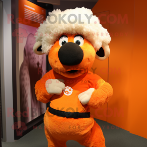 Orange Sheep mascot costume character dressed with V-Neck Tee and Ties