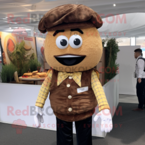 Brown Burgers mascot costume character dressed with Dress Shirt and Earrings