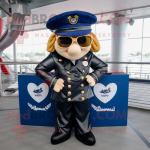 Navy Heart mascot costume character dressed with Moto Jacket and Berets