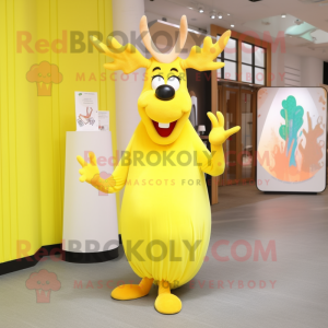 Lemon Yellow Elk mascot costume character dressed with Ball Gown and Tie pins