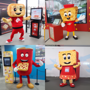 Red Grilled Cheese Sandwich mascot costume character dressed with Mini Dress and Digital watches