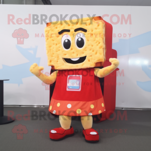 Red Grilled Cheese Sandwich mascot costume character dressed with Mini Dress and Digital watches