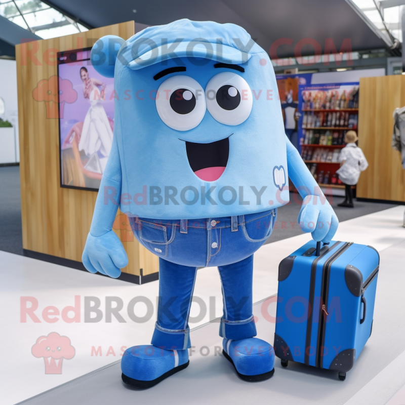 Blue Ice cream mascot costume character dressed with Boyfriend Jeans and Briefcases
