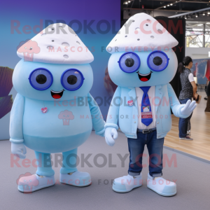 Blue Ice cream mascot costume character dressed with Boyfriend Jeans and Briefcases