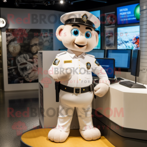 White police officer mascot costume character dressed with T-Shirt and Lapel pins