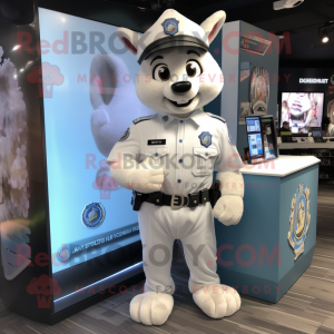 White police officer mascot costume character dressed with T-Shirt and Lapel pins