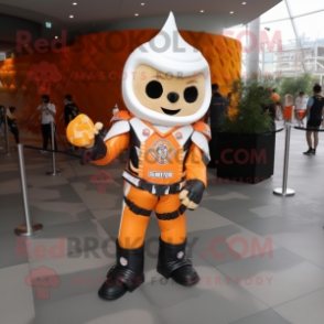 Orange ice cream cone mascot costume character dressed with Biker Jacket and Rings