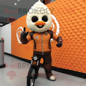 Orange ice cream cone mascot costume character dressed with Biker Jacket and Rings