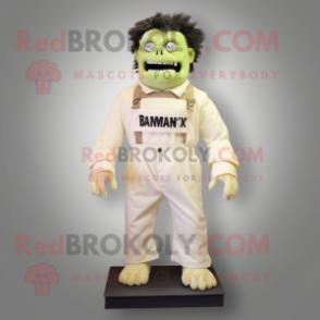 Cream frankenstein's monster mascot costume character dressed with Overalls and Tie pins