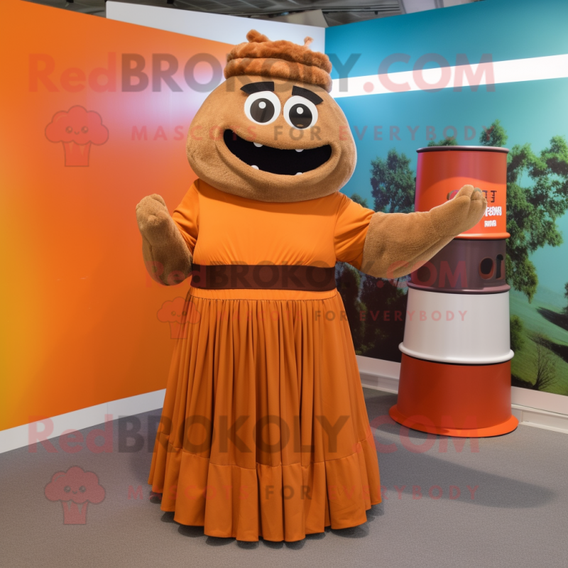 Brown Orange mascot costume character dressed with Maxi Skirt and Cummerbunds