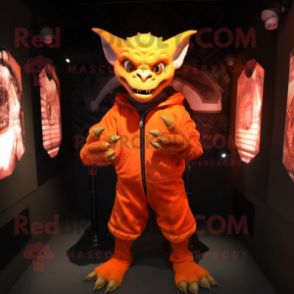 Orange Gargoyle mascot costume character dressed with Jacket and Gloves