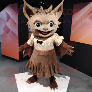 Brown Bat mascot costume character dressed with Pleated Skirt and Headbands