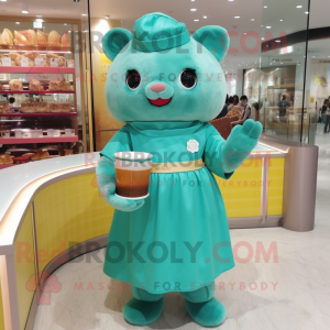 Teal Dim Sum mascot costume character dressed with A-Line Dress and Bracelets