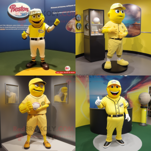 Lemon Yellow Baseball glove mascot costume character dressed with Rash Guard and Cufflinks