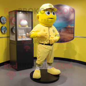 Lemon Yellow Baseball glove mascot costume character dressed with Rash Guard and Cufflinks