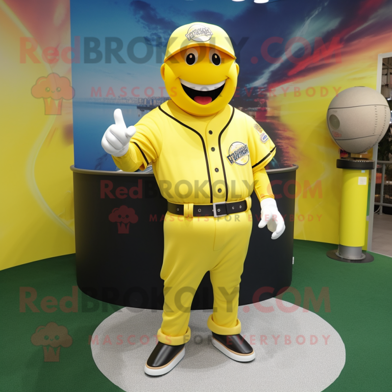 Lemon Yellow Baseball glove mascot costume character dressed with Rash Guard and Cufflinks