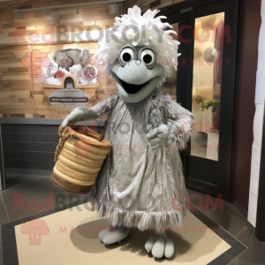 Silver Jambalaya mascot costume character dressed with Empire Waist Dress and Handbags