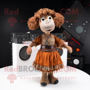 Rust Sheep mascot costume character dressed with Empire Waist Dress and Hair clips