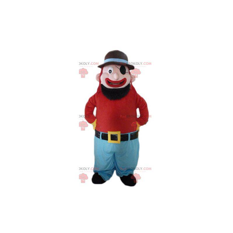 Mascotte bebaarde en glimlachende man met een ooglapje -