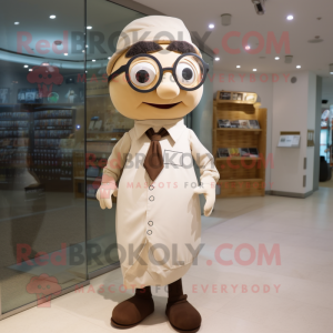 Beige Moussaka mascot costume character dressed with Dress Shirt and Eyeglasses