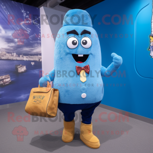 Blue French fries mascot costume character dressed with Blazer and Messenger bags