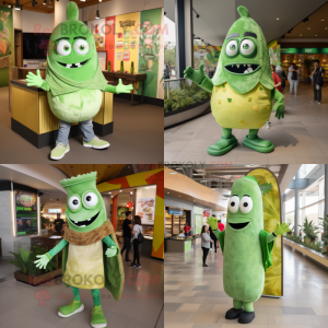 Green Enchiladas mascot costume character dressed with T-Shirt and Anklets