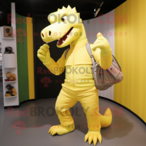 Yellow Crocodile mascot costume character dressed with Joggers and Handbags