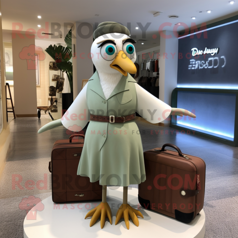 Olive Seagull mascot costume character dressed with Midi Dress and Briefcases