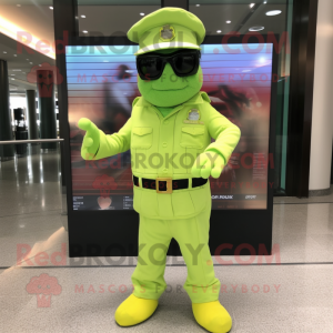 Lime Green fire fighter mascot costume character dressed with Dress Pants and Sunglasses