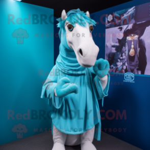 Cyan Quagga mascot costume character dressed with Polo Shirt and Shawl pins
