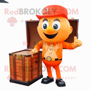 Orange treasure chest mascot costume character dressed with Suit Pants and Pocket squares