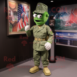 Green American soldier mascot costume character dressed with Graphic Tee and Mittens