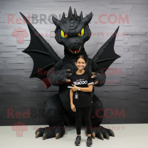 Sort Dragon maskot kostume...