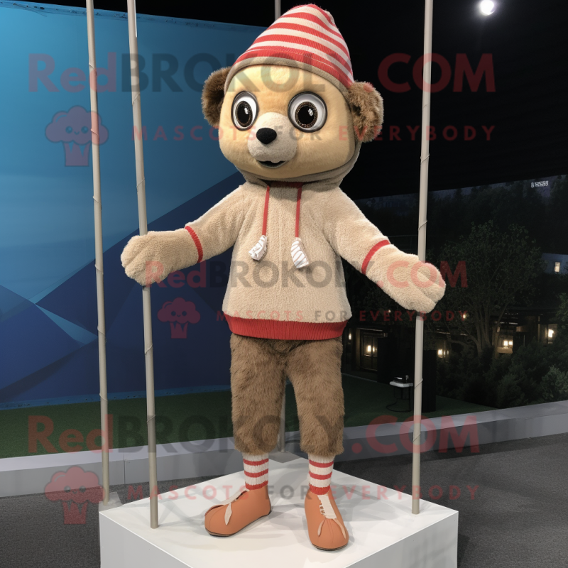 Tan tightrope walker mascot costume character dressed with Blouse and Beanies