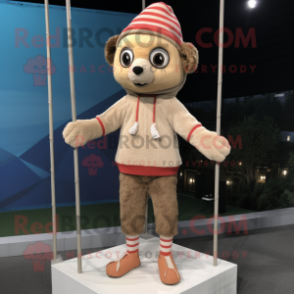 Tan tightrope walker mascot costume character dressed with Blouse and Beanies