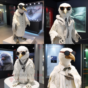 White Vulture mascot costume character dressed with Cover-up and Eyeglasses