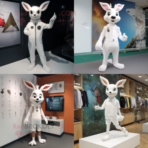 White roe deer mascot costume character dressed with Romper and Shoe clips